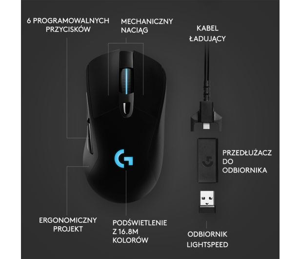 LOGITECH G703 Lightspeed czarna 910-005640 - 506258 - zdjęcie 7